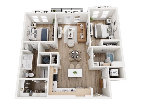 Floor plan for 2 beds, 2 baths, 1013 sqft
